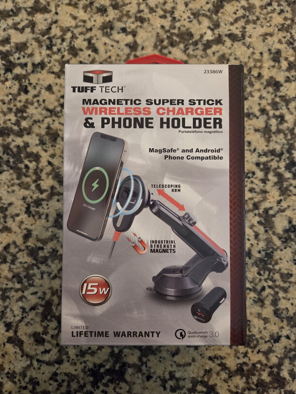 15W Magnetic Wireless Car Charger & Phone Mount - Red/Black
